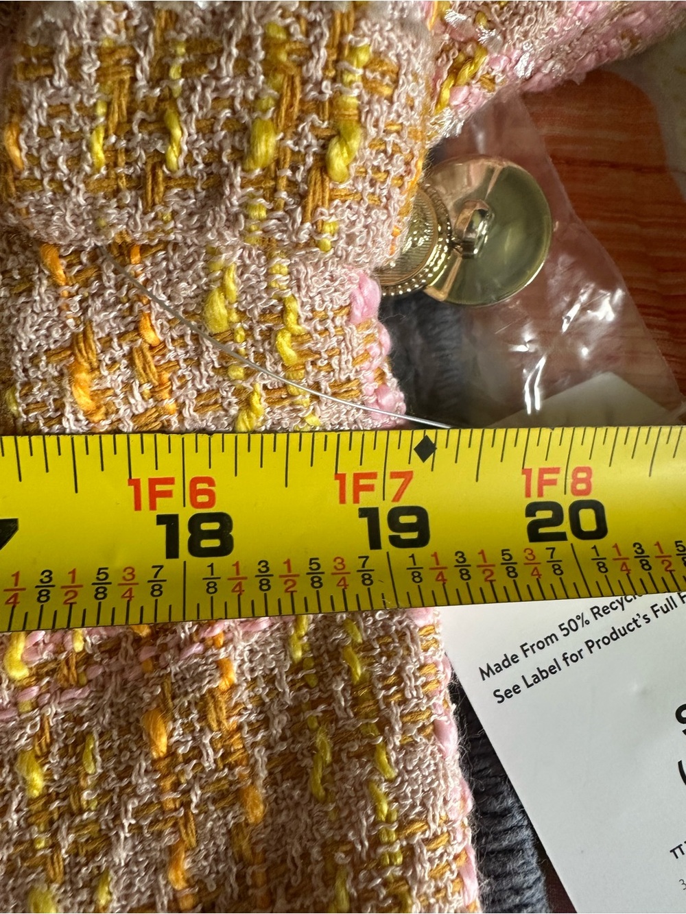 🌸 NWT Time & Tru Tweed Jacket Small Pink Yellow Plaid Cropped Blazer - Picture 9 of 13